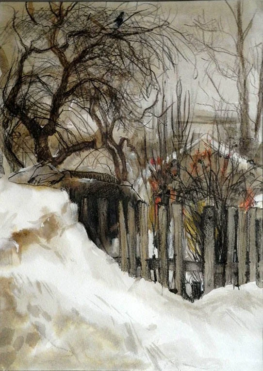Снег тает, бум/акв.,акв.кар., 2014 г.