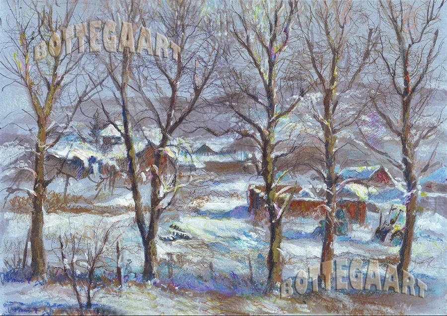 Январское утро, бум/белила,пастель,акв.кар., 2013 г.