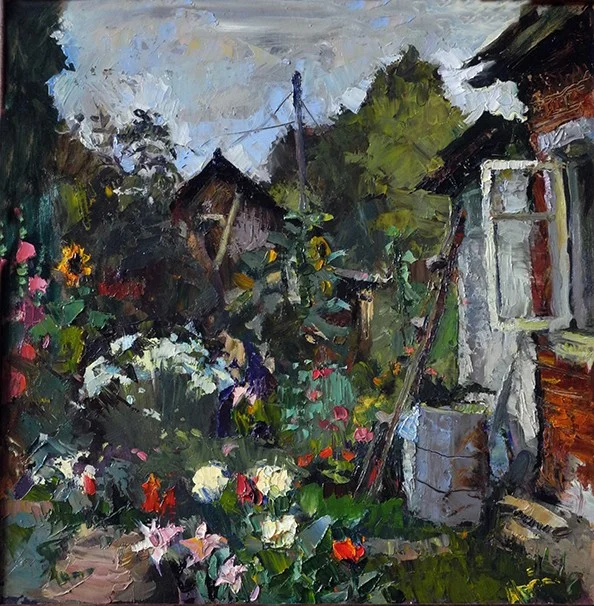 Старый сад после дождя, 50х55, картон/масло, 2012 г.
