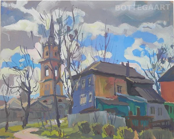 Крапивна. Центр, оргалит/темпера, 40х50. 2017 г.