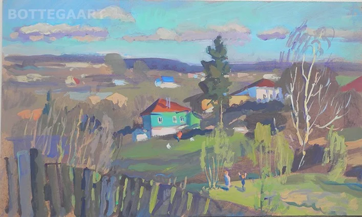 Весна в Крапивне, оргалит/темпера, 30х50. 2017 г.