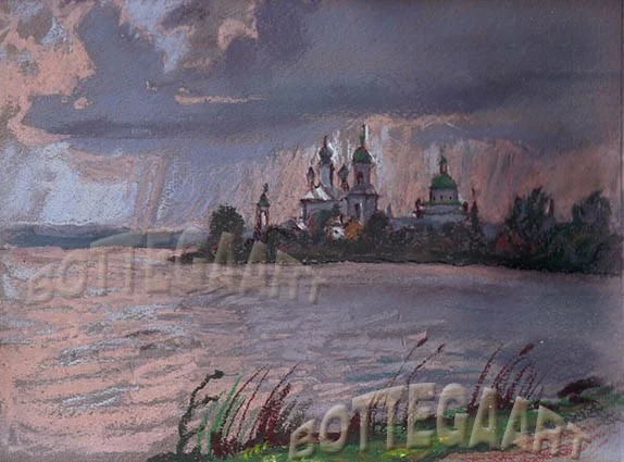 Ростов. Гроза над Неро  бум/цв.соус, пастель, 2012