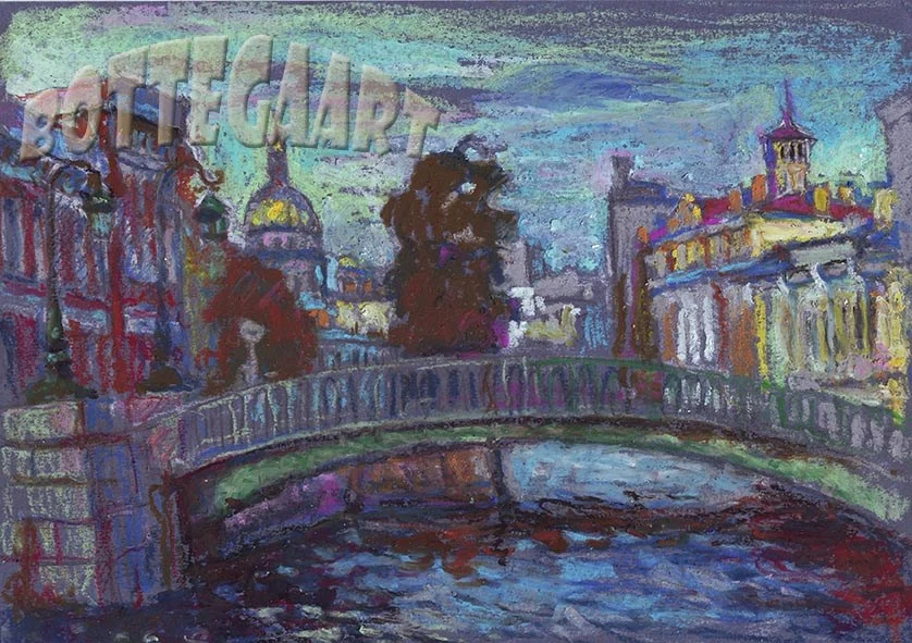 Питер. Закат на Крюковом канале.  бум/пастель, 2010 г.