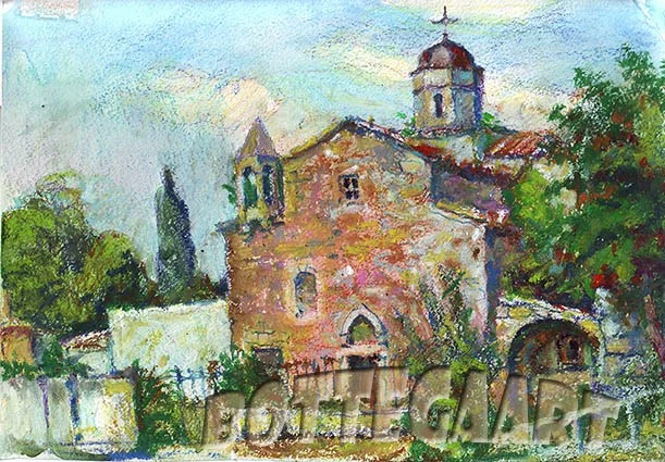 Феодосия.Церковь св. Михаила  бум/акв.кар.,пастель, 2012