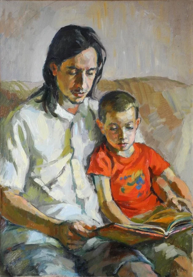 Отец и сын  картон/масло 55х75, 2011 г.