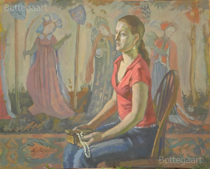 Весенний гобелен. Портрет Кати Коротковой  дерево/темпера, 83/95, 2016 г.