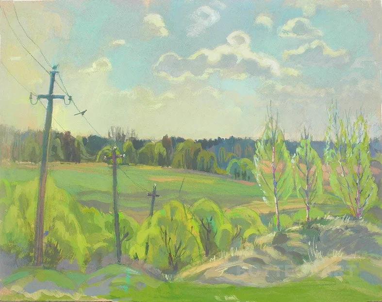 Жаркий полдень в Обидимо, оргалит/темпера, 45х56, 2017