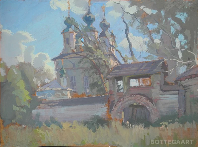 Троице-Гледенский монастырь в Морозовицах, к/темпера, 30х40, 2017