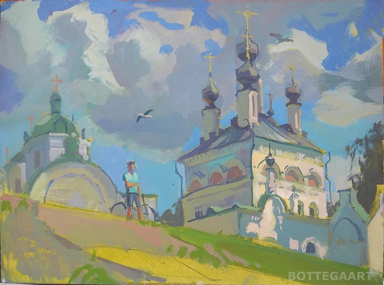 Храмы и облака, к/темпера, 30х40, 2017