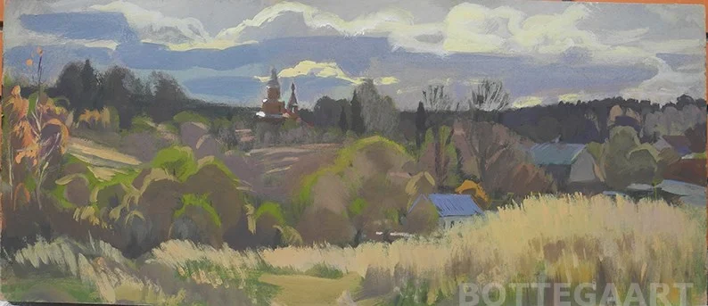 Осенний полдень в Обидимо  оргалит/темпера,30х70, 2017