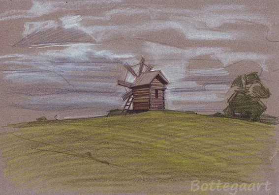Кижи. Мельница цв. бум./акв.кар., мел
