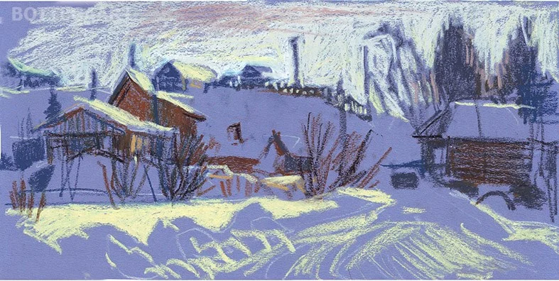 Евда. Баньки, цв.бум./ масл. пастель,20х40
