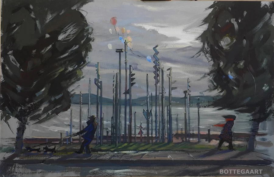 Петрозаводск. Ветер на набережной, картон/темпера, 67х104, 2018