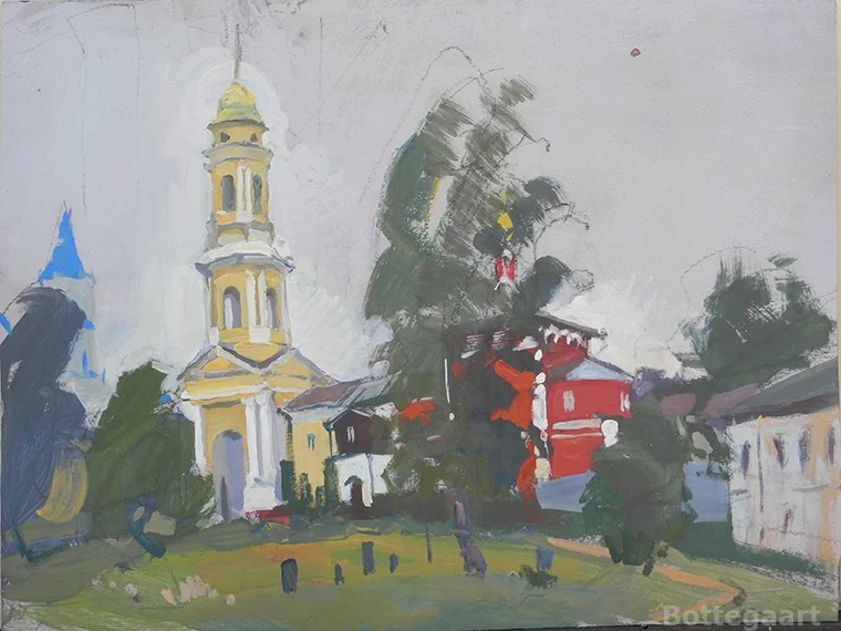 В Белеве льет дождь, к/темпера, 46х60, 2018